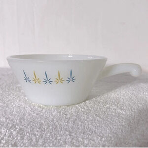 Vintage Anchor Hocking Fire King Soup  Bowl Yellow Blue Atomic Star Pattern